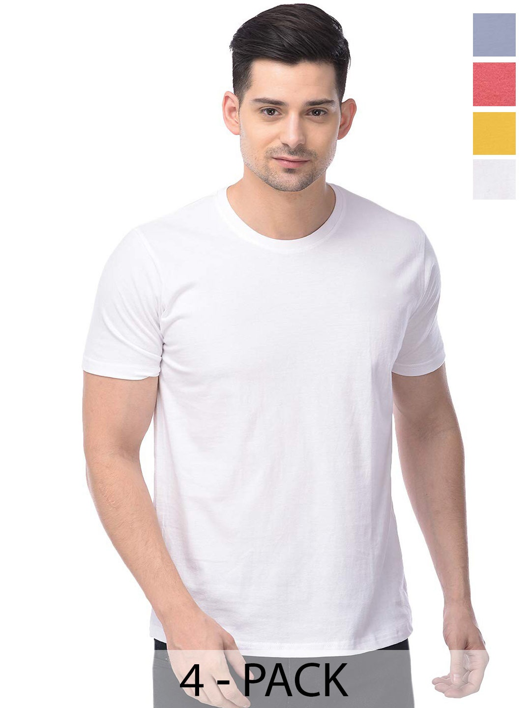 

COLOR CAPITAL Pack Of 4 Short Sleeves Cotton T-shirts, White