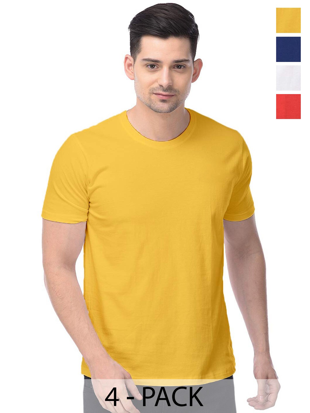 

COLOR CAPITAL Unisex Pack Of 4 Cotton T-Shirts, Mustard