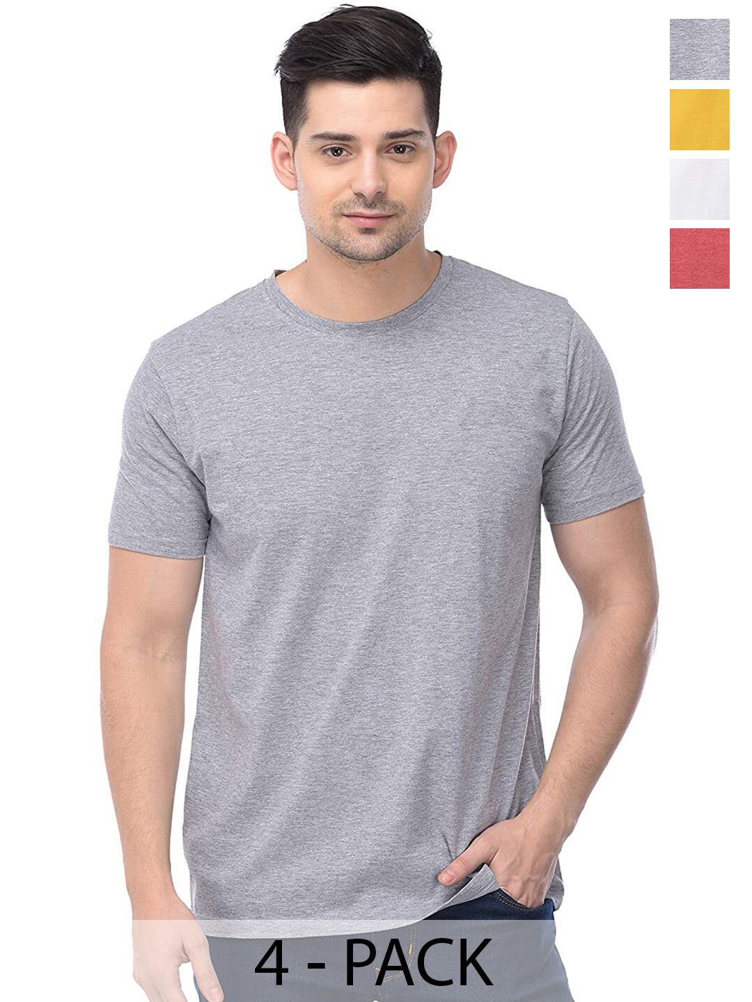 COLOR CAPITAL Unisex Pack Of 4 Cotton T-Shirts, Grey