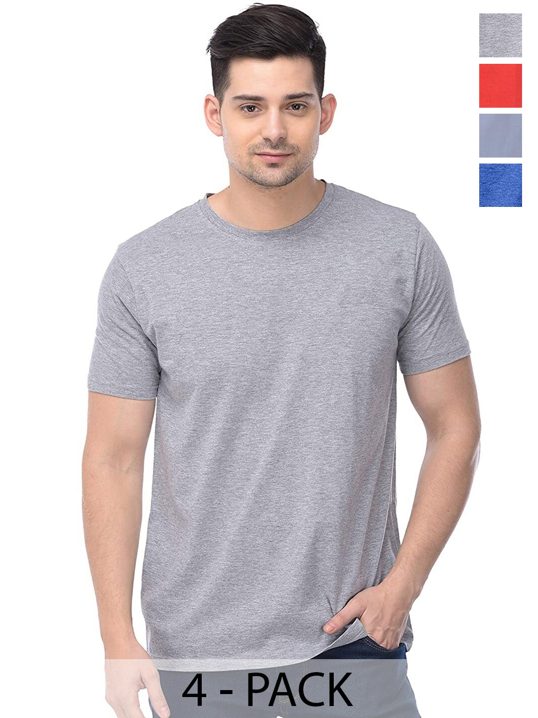 

COLOR CAPITAL Unisex Pack Of 4 Cotton T-Shirt, Grey