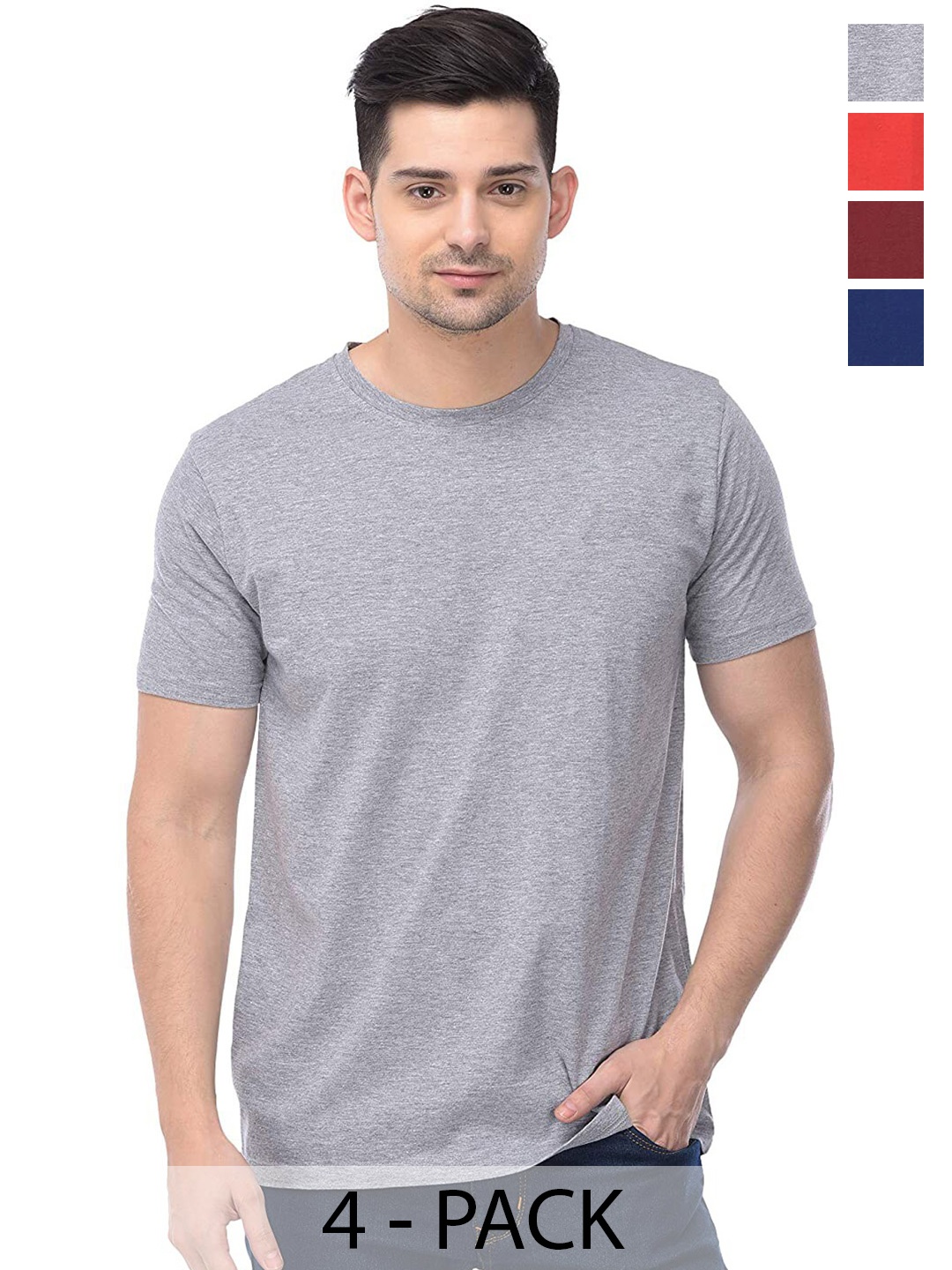 

COLOR CAPITAL Unisex Pack Of 4 Cotton T-Shirt, Grey