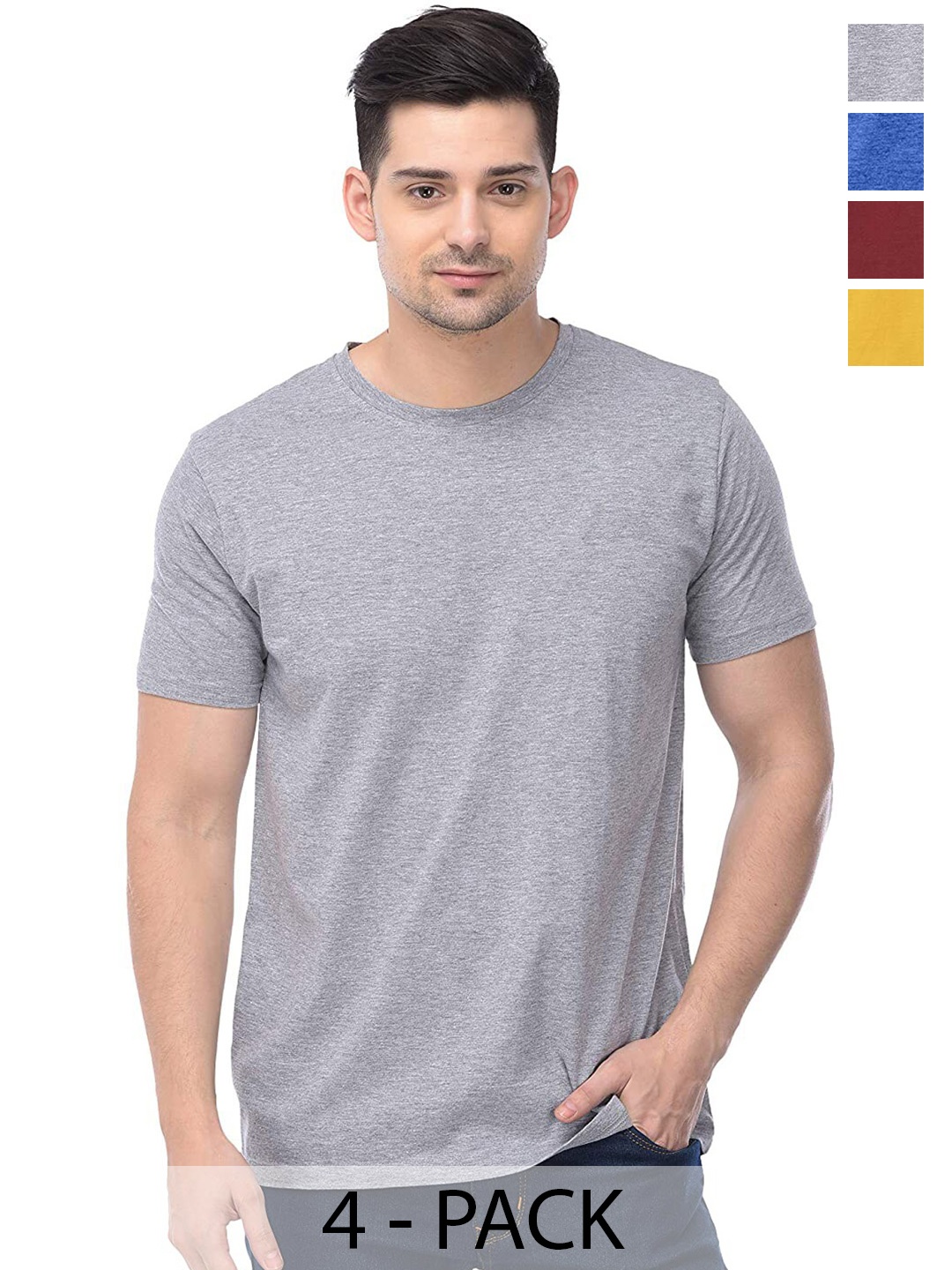 

COLOR CAPITAL Unisex Pack Of 4 Cotton T-Shirts, Grey