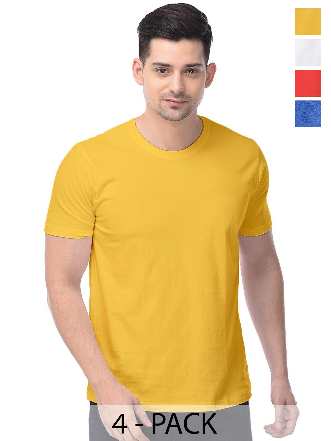 

COLOR CAPITAL Pack Of 4 Short Sleeves Cotton T-shirts, Yellow