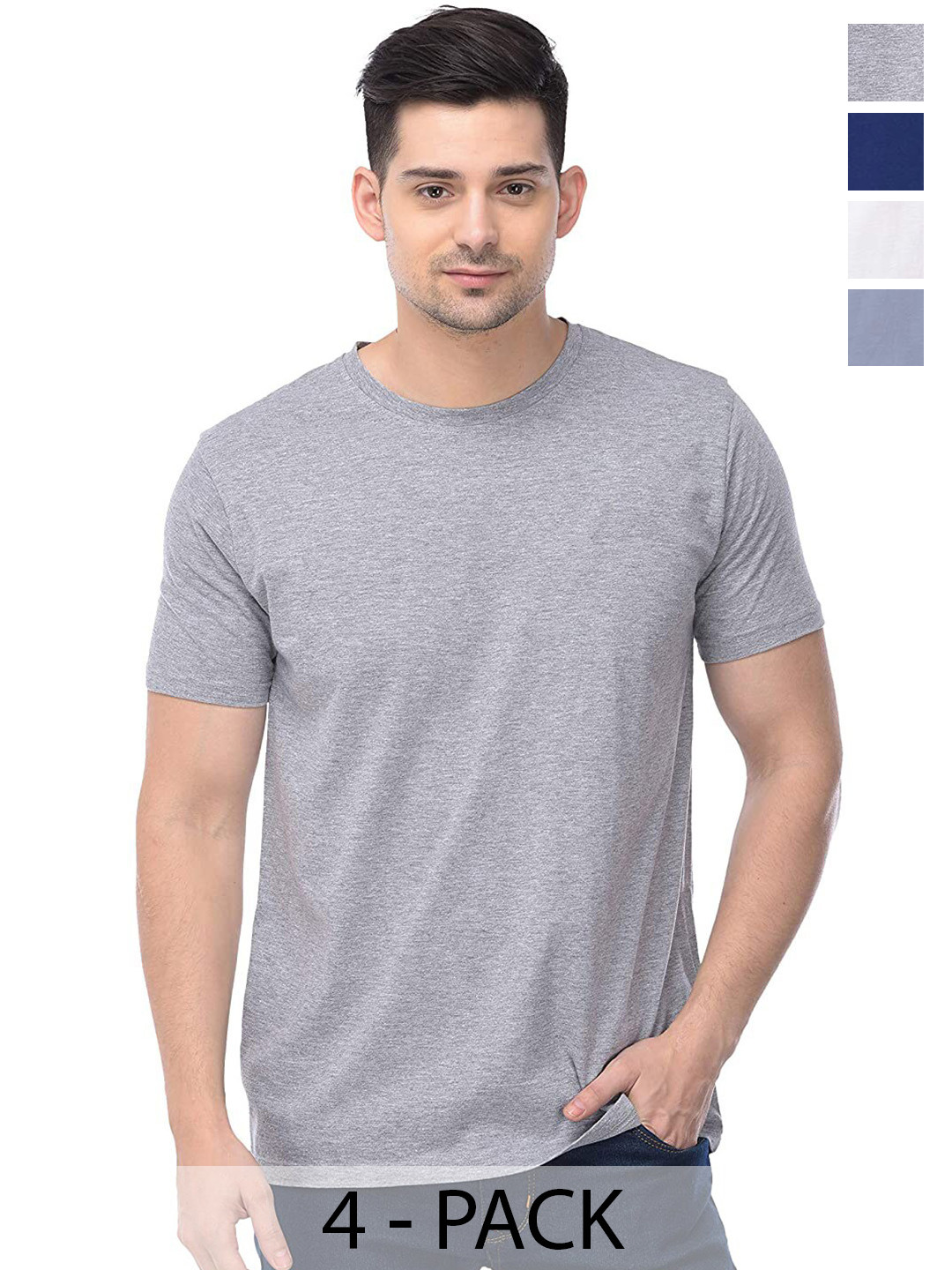 

COLOR CAPITAL Unisex Pack Of 4 Round Neck T-shirt, Grey