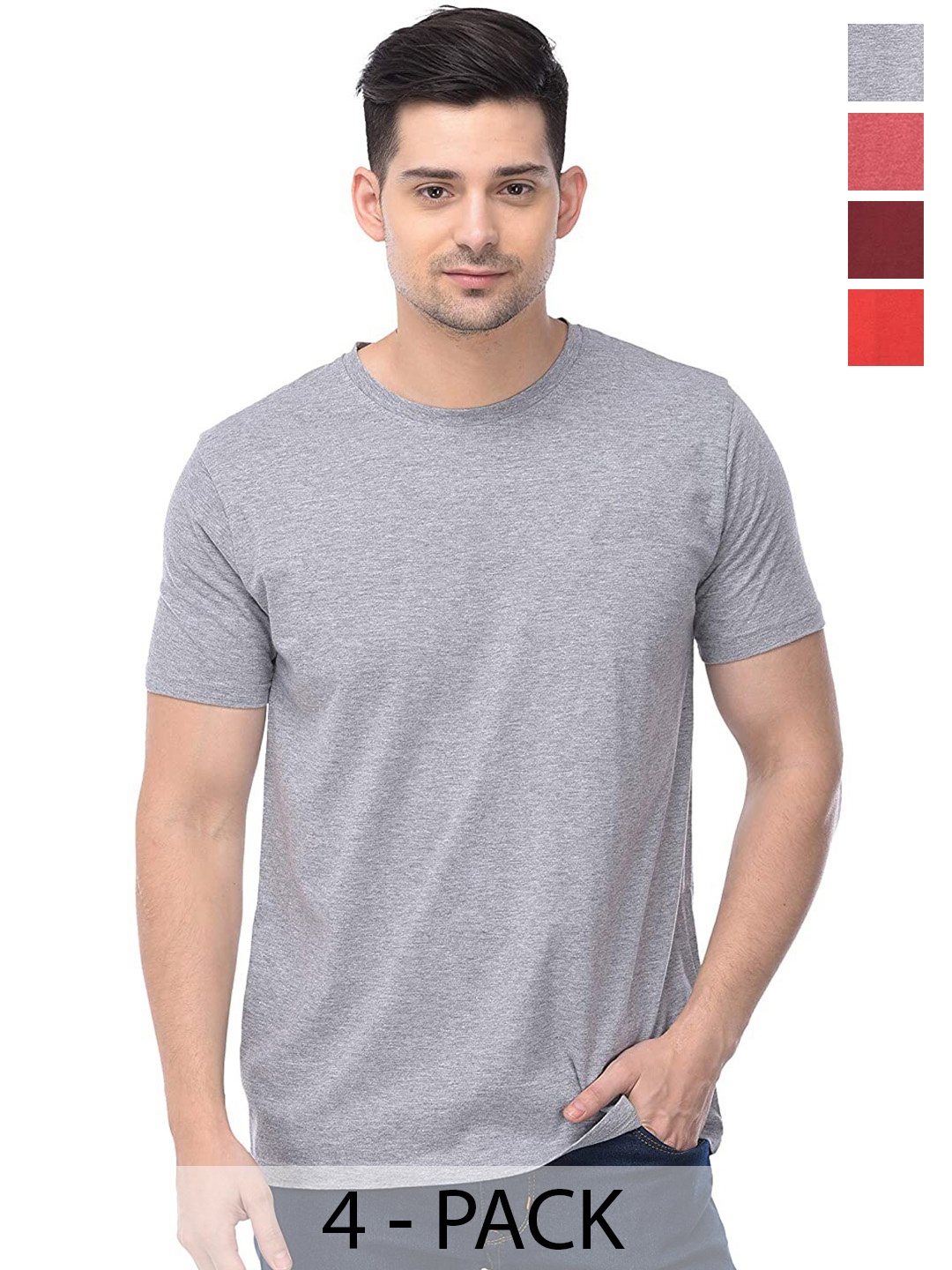 

COLOR CAPITAL Pack Of 4 Short Sleeves Cotton T-shirts, Grey