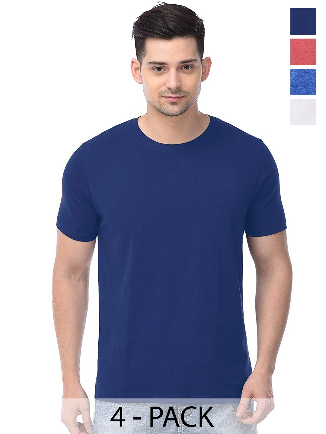 

COLOR CAPITAL Pack Of 4 Cotton T Shirts, Blue