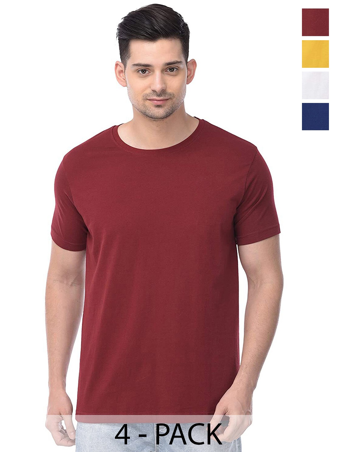 

COLOR CAPITAL Unisex Pack Of 4 Cotton T-Shirts, Maroon