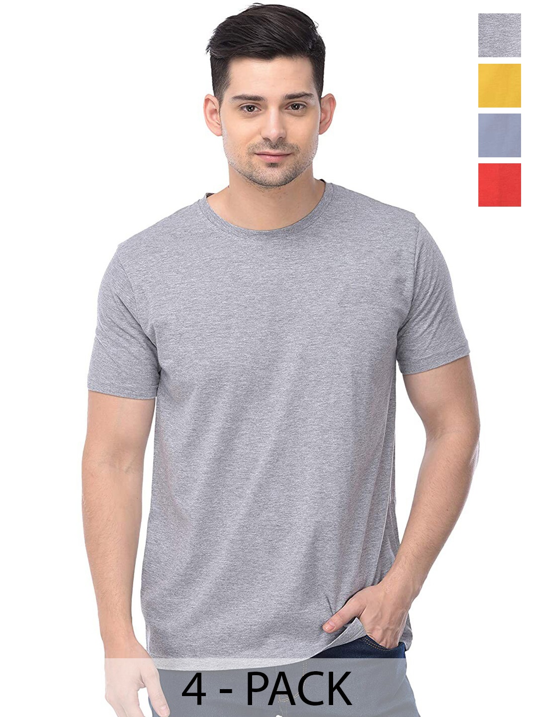 

COLOR CAPITAL Pack Of 4 Cotton T-shirt, Grey