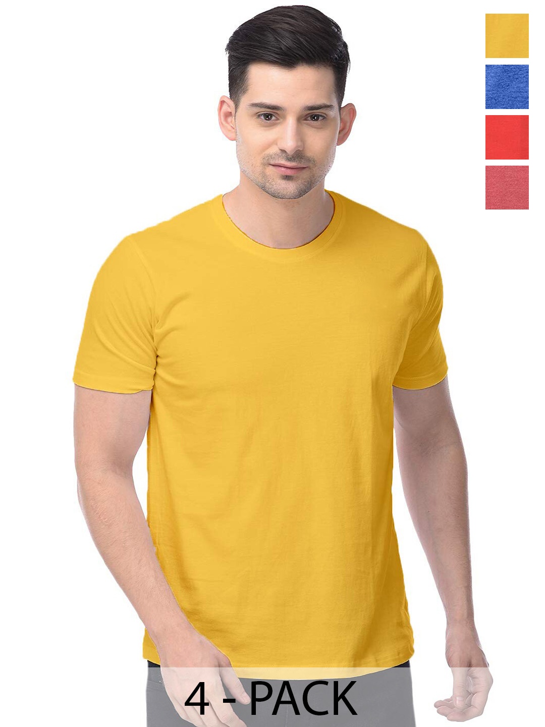 COLOR CAPITAL Unisex Pack Of 4 Cotton T-shirts, Yellow