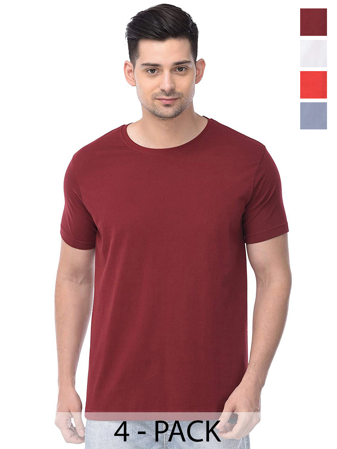

COLOR CAPITAL Unisex Pack Of 4 Cotton T-Shirt, Red