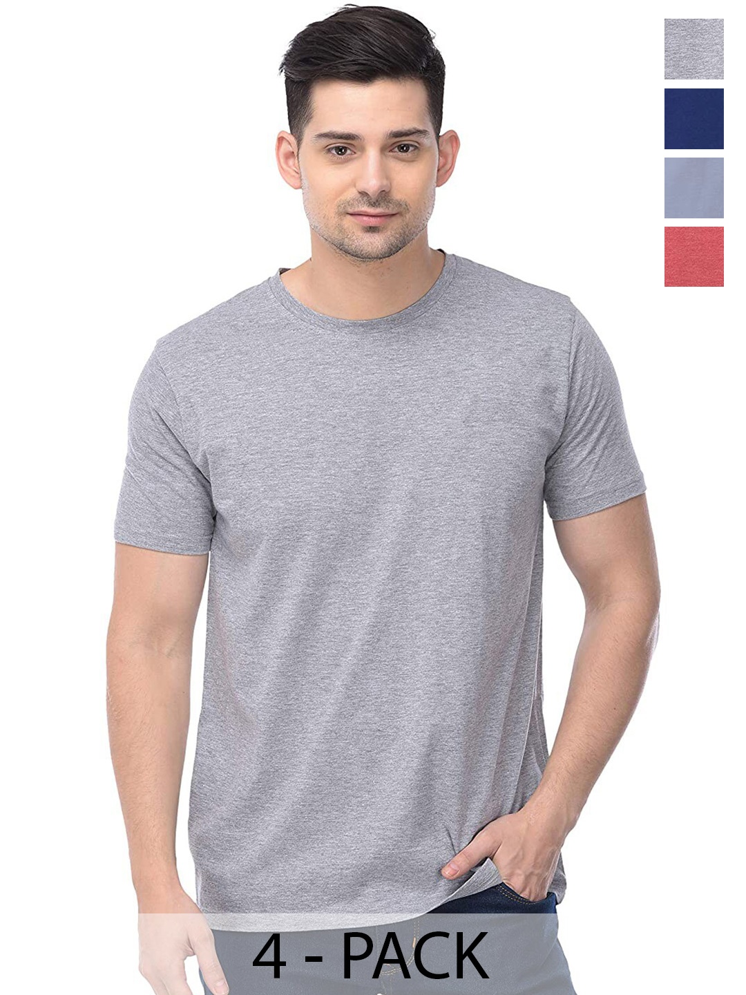 

COLOR CAPITAL Unisex Pack of 4 Cotton T-shirts, Grey