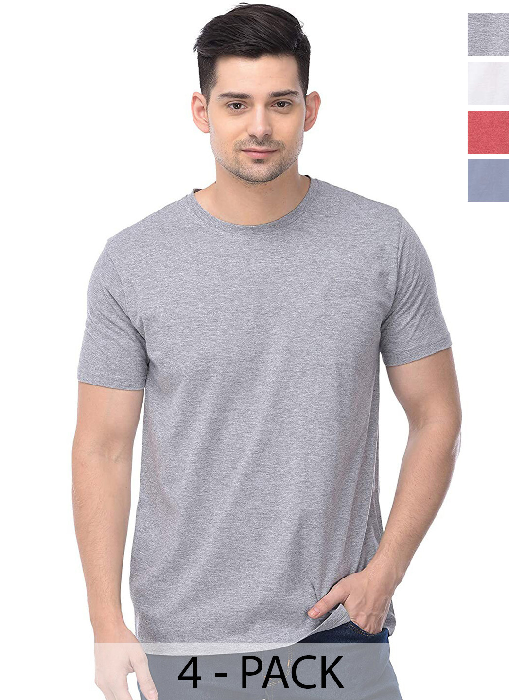 

COLOR CAPITAL Unisex Pack Of 4 Cotton T-Shirt, Grey