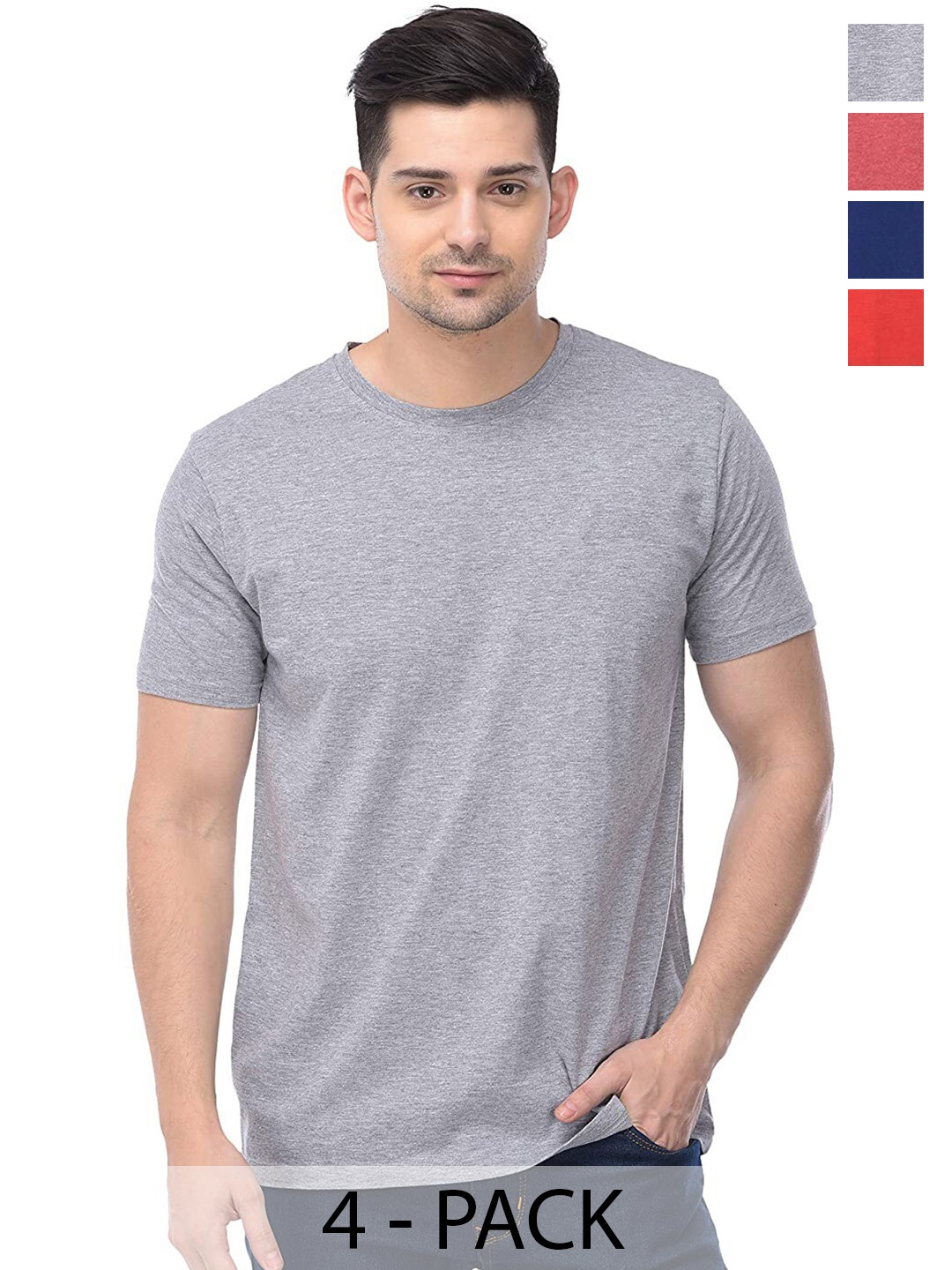 

COLOR CAPITAL Unisex Pack Of 4 Round Neck Cotton T-shirt, Grey melange