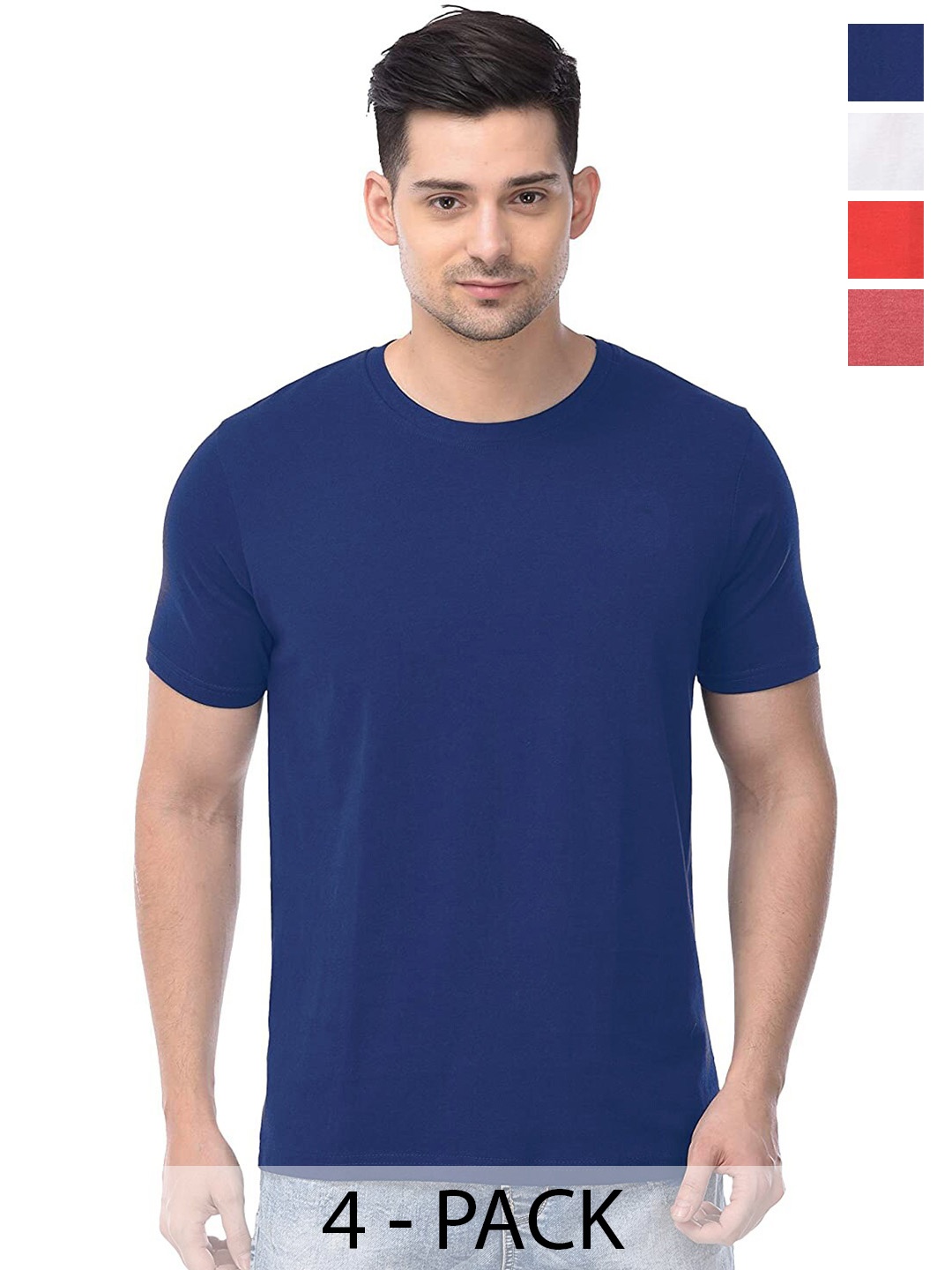 

COLOR CAPITAL Unisex Pack Of 4 Round Neck Cotton T-shirt, Blue