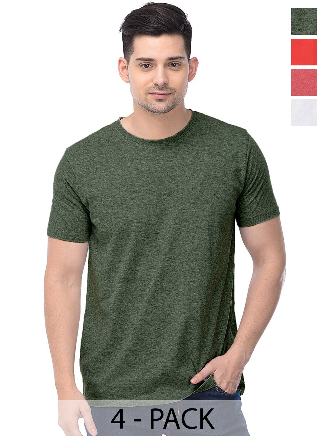 

COLOR CAPITAL Pack Of 4 Cotton T Shirts, Olive