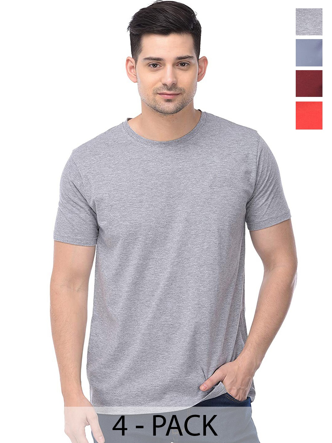 

COLOR CAPITAL Unisex Pack Of 4 Cotton T-shirts, Grey