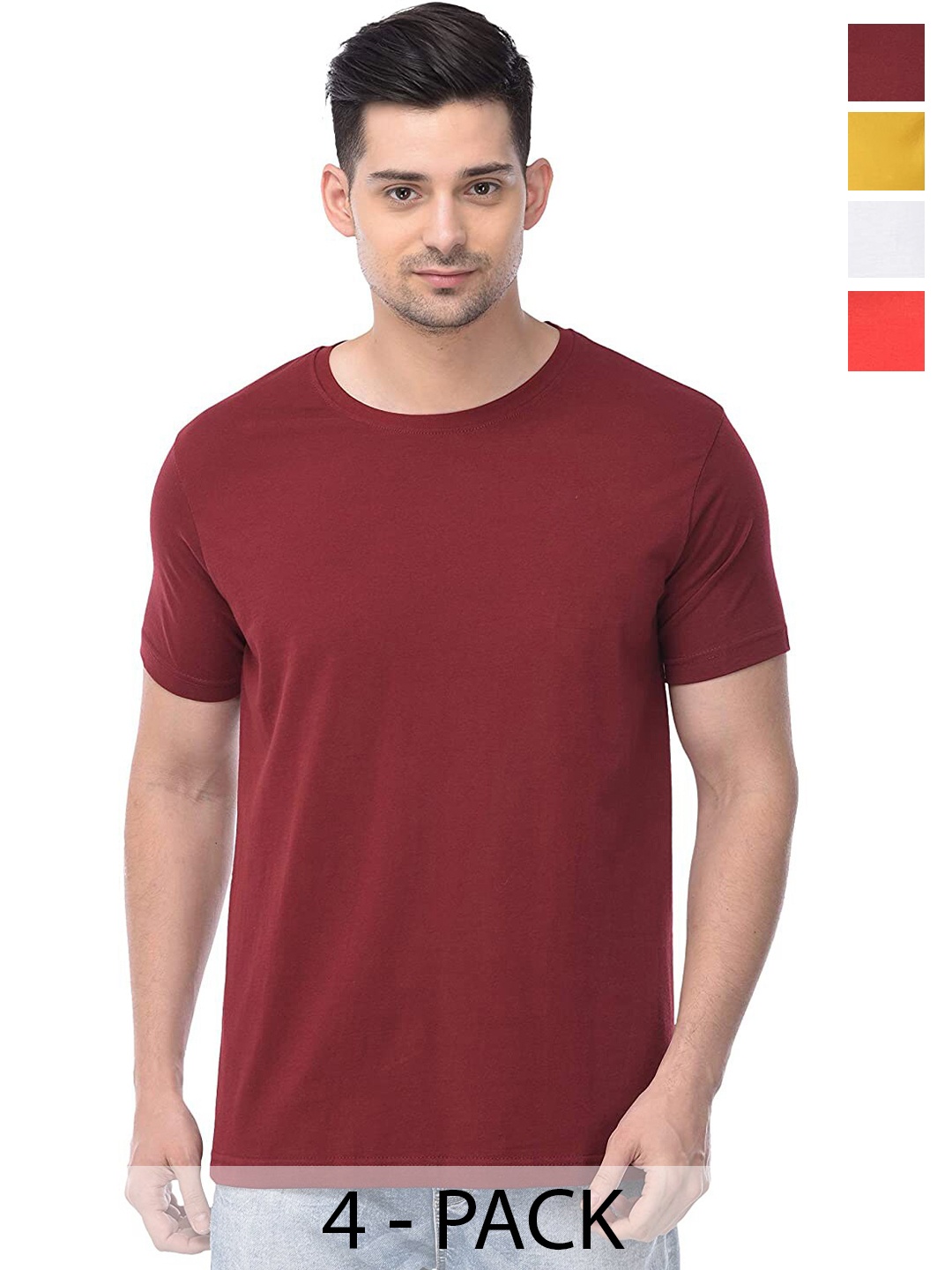 COLOR CAPITAL Pack of 4 Cotton Round Neck T-shirts, Brown