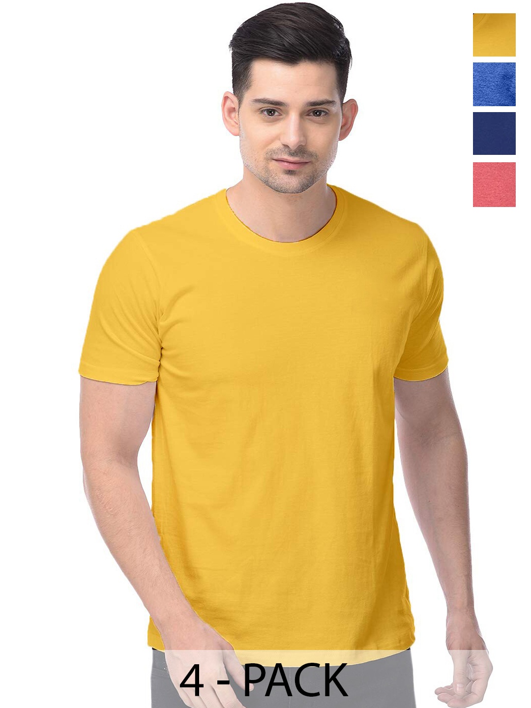 

COLOR CAPITAL Unisex Pack Of 4 Round Neck Cotton T-shirt, Yellow