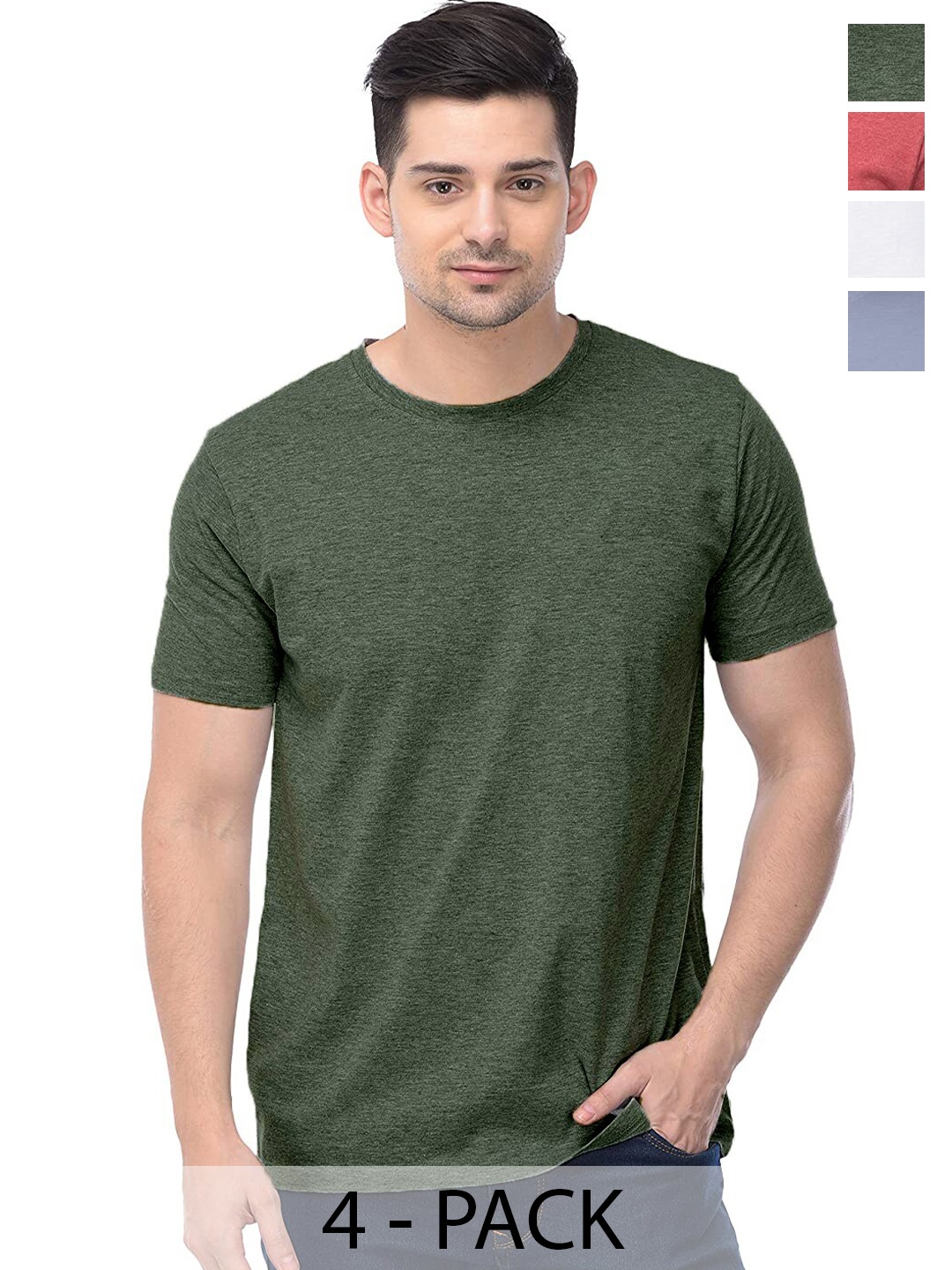 

COLOR CAPITAL Unisex Pack Of 4 Cotton T-shirts, Green