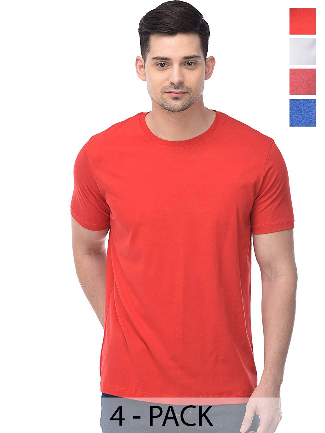 

COLOR CAPITAL Pack Of 4 Short Sleeves Cotton T-shirts, Orange