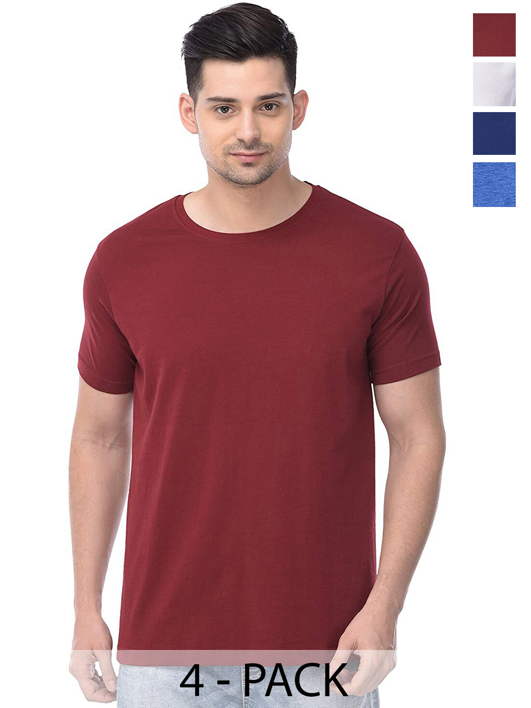 

COLOR CAPITAL Unisex Pack Of 4 Cotton T-Shirt, Maroon