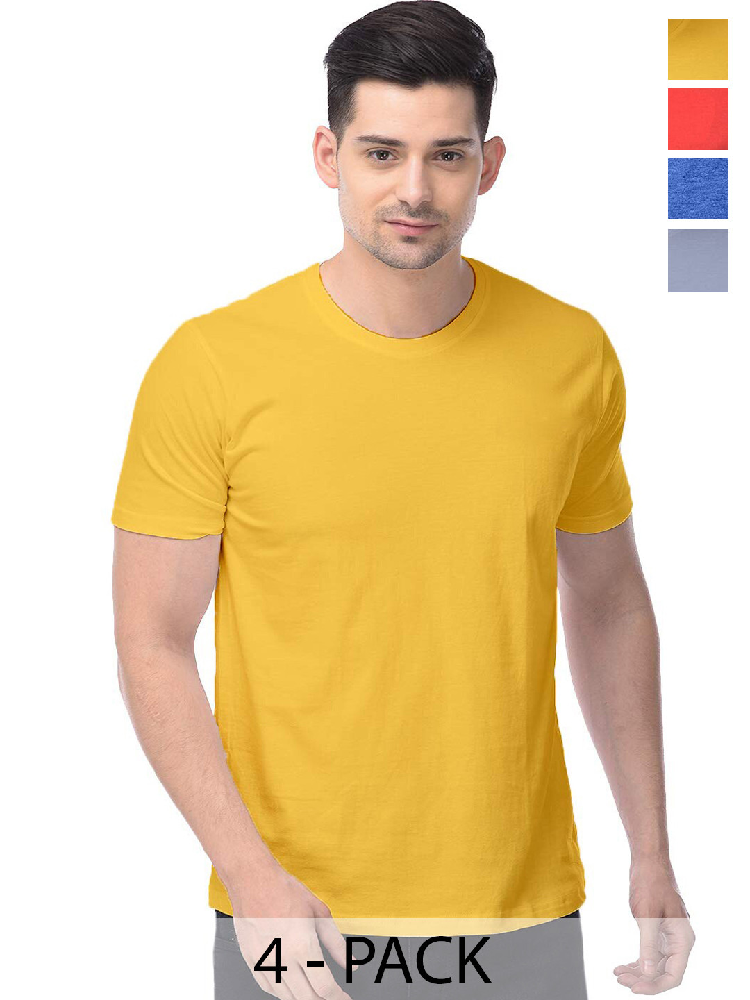 

COLOR CAPITAL Unisex Pack Of 4 Round Neck Short Sleeves Cotton T-shirt, Yellow