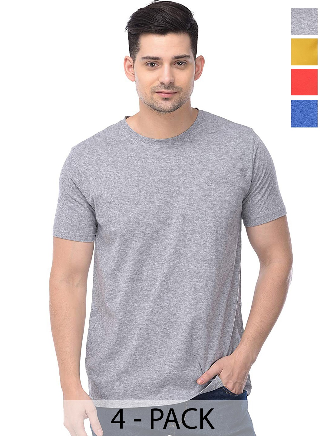 

COLOR CAPITAL Unisex Pack Of 4 Cotton T-shirt, Grey