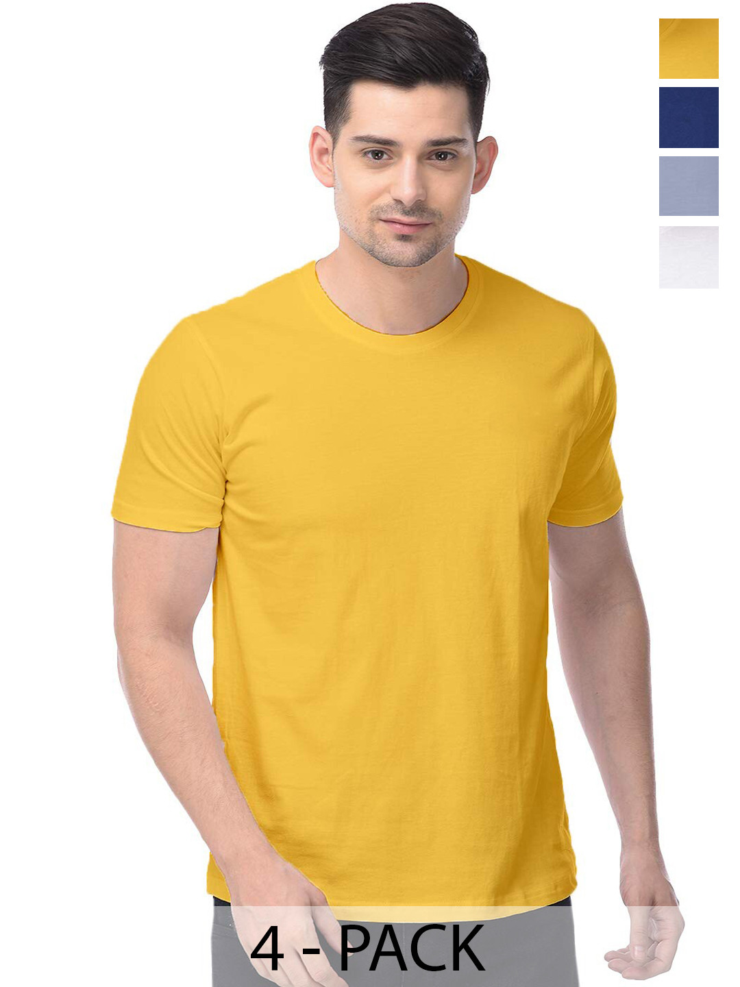 

COLOR CAPITAL Pack of 4 Cotton Round Neck T-shirts, Yellow