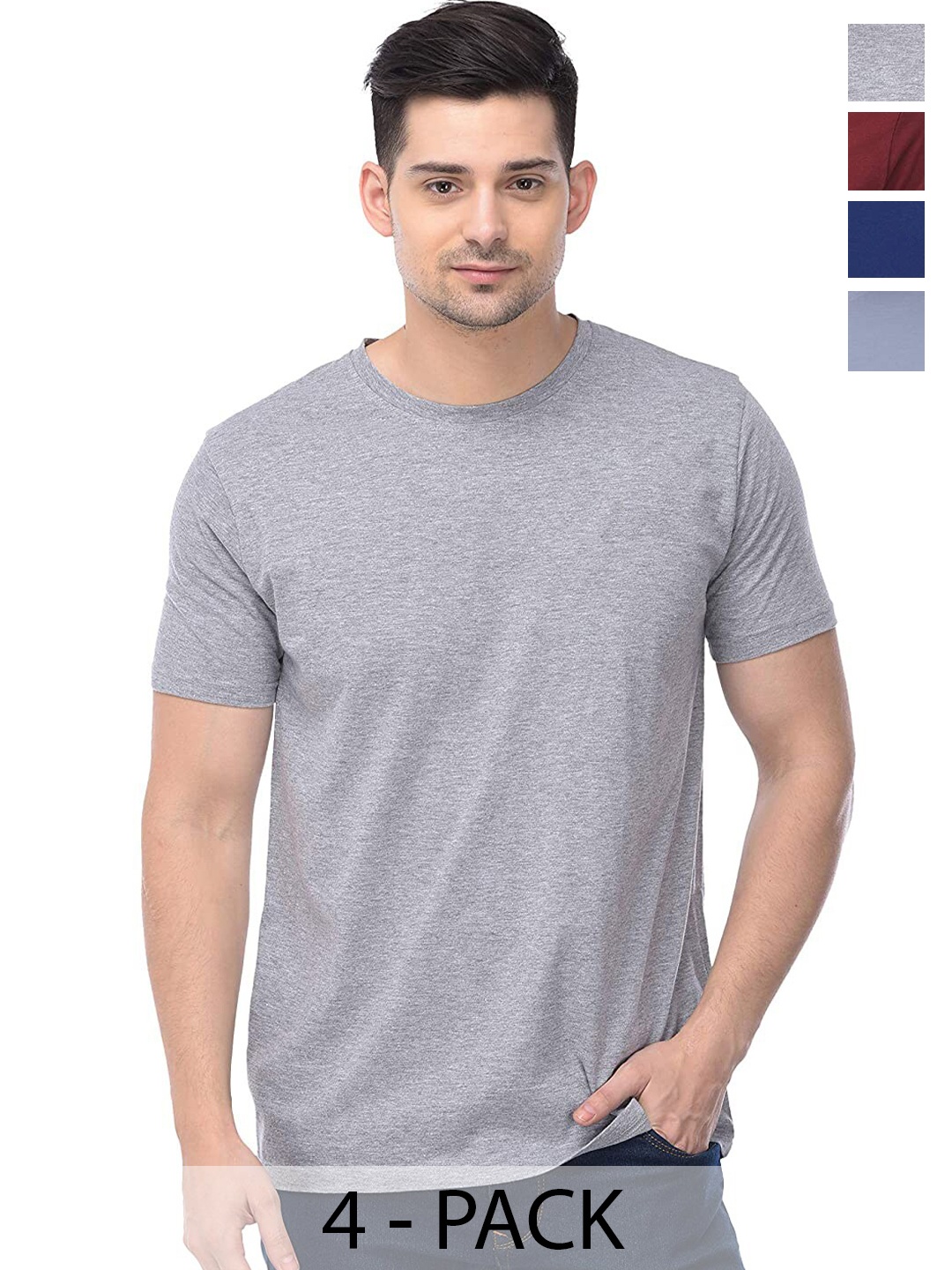 

COLOR CAPITAL Unisex Pack Of 4 Round Neck Cotton Casual T-shirt, Blue