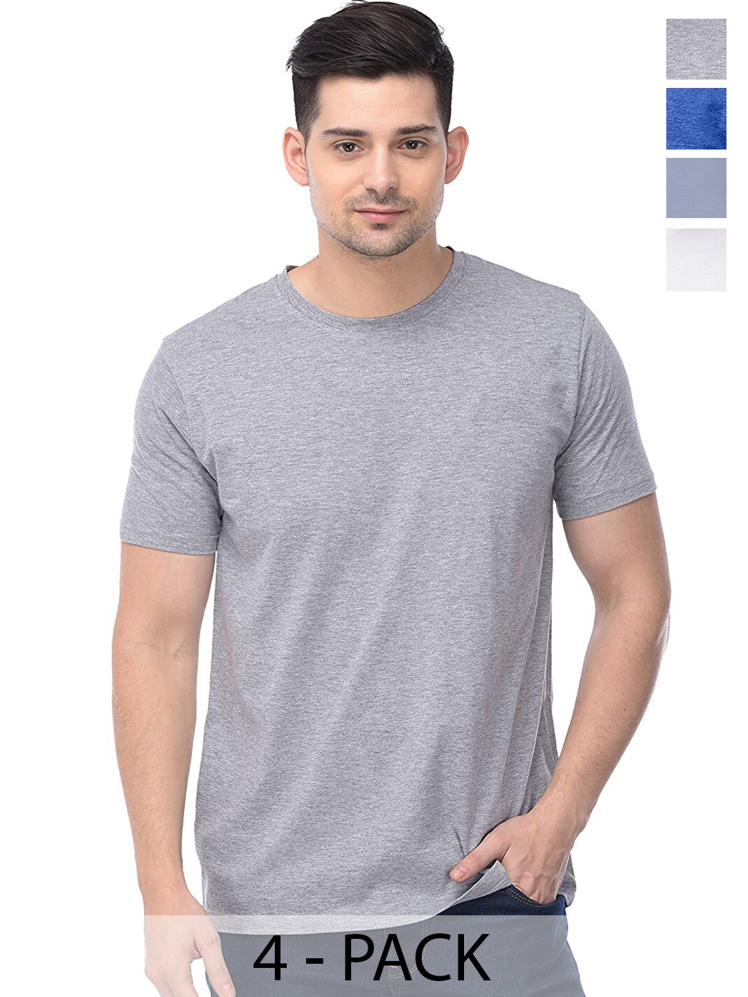 

COLOR CAPITAL Unisex Pack Of 4 Cotton T-shirts, Grey