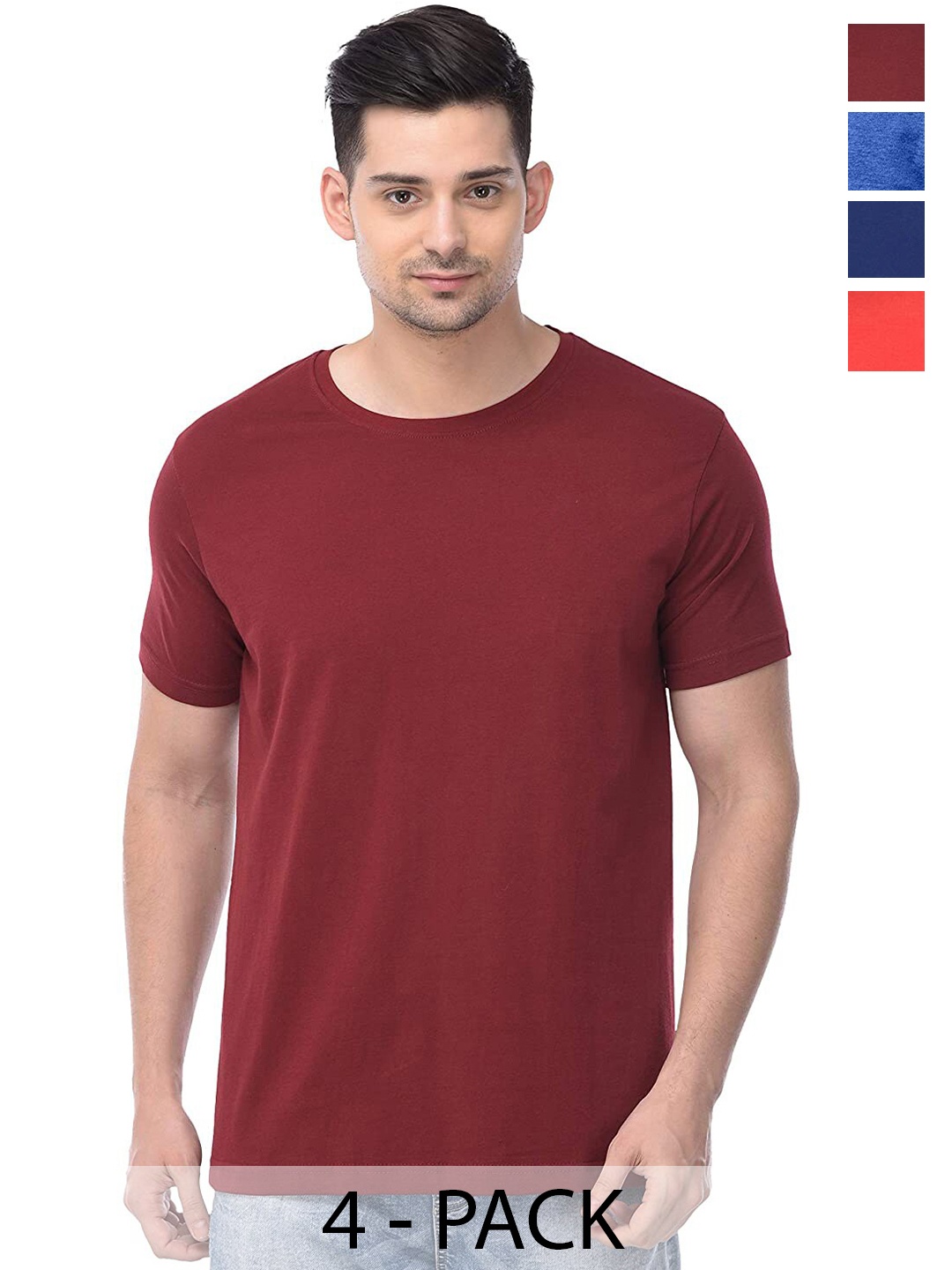 

COLOR CAPITAL Unisex Pack Of 4 Cotton T-Shirt, Maroon