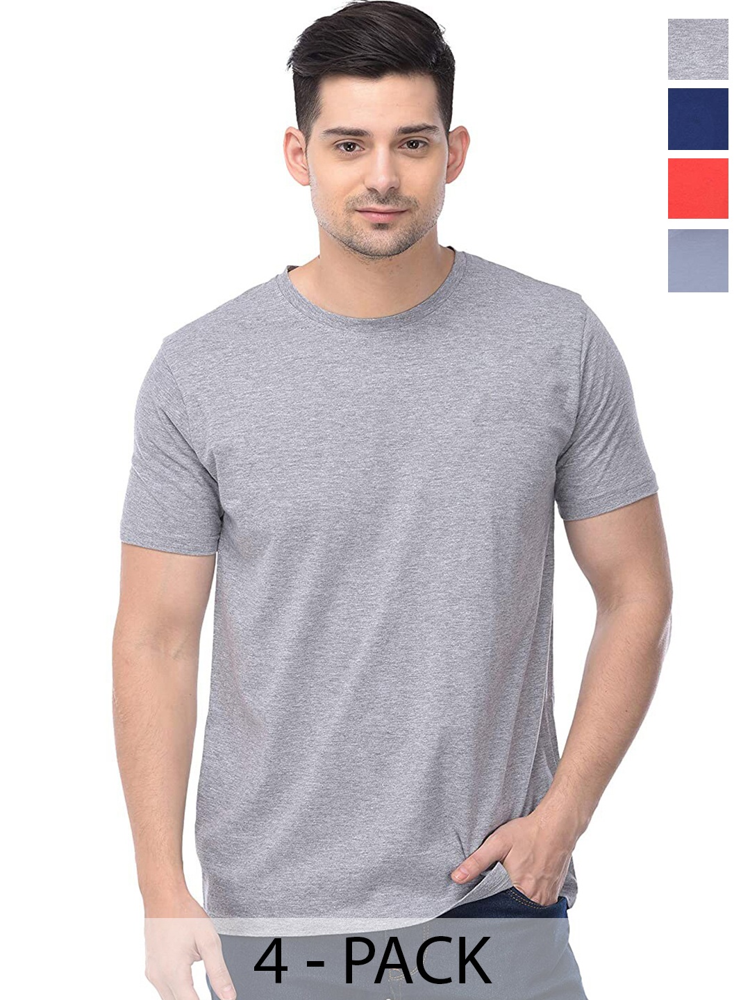 

COLOR CAPITAL Unisex Pack Of 4 Round Neck Regular Sleeves Cotton Regular T-shirt, Grey