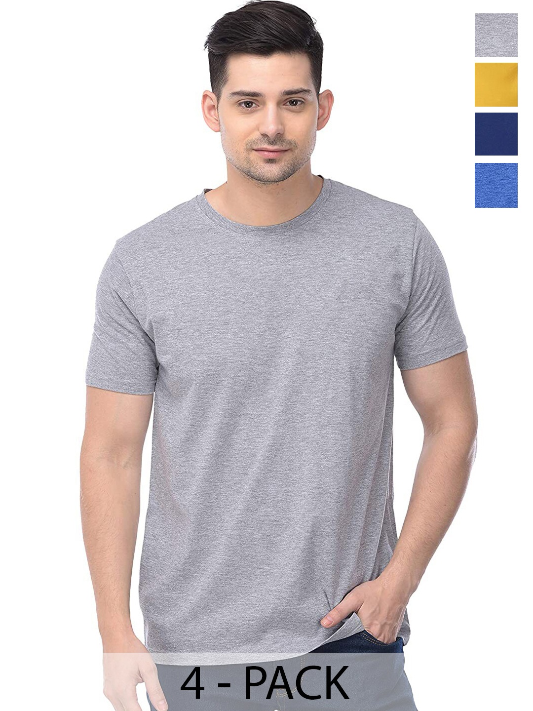 COLOR CAPITAL Unisex Pack of 4 Cotton T-shirts, Grey