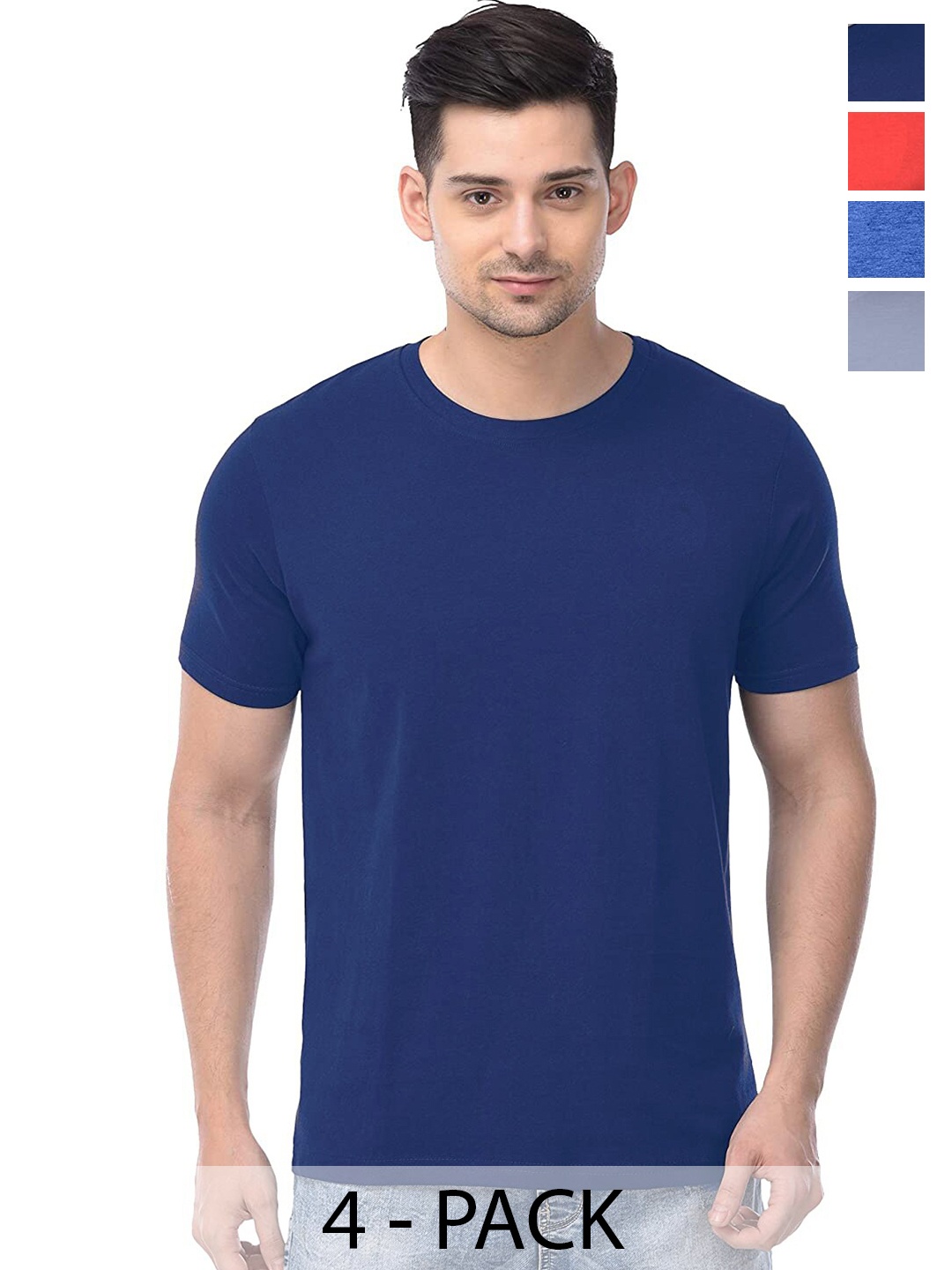 

COLOR CAPITAL Unisex Pack of 4 Cotton T-shirts, Blue