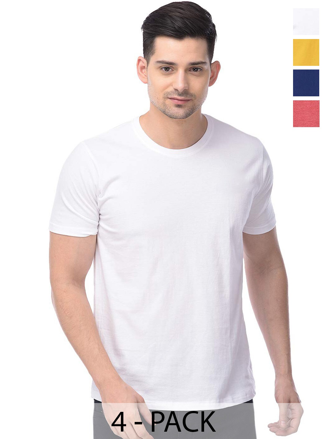 

COLOR CAPITAL Unisex Pack Of 4 Round Neck Cotton Casual T-shirt, White