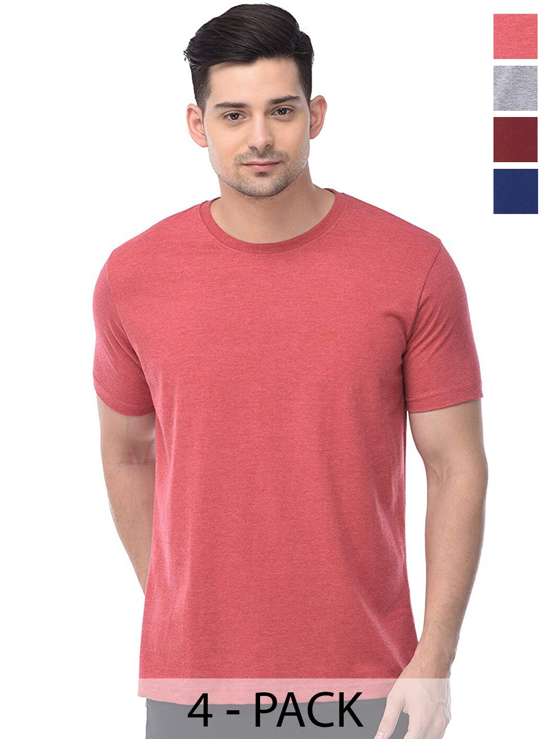 

COLOR CAPITAL Pack Of 4 Cotton T Shirts, Red