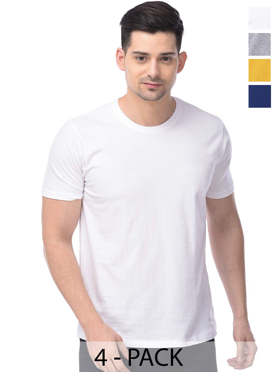 COLOR CAPITAL Unisex Pack Of 4 Cotton T-Shirt, White