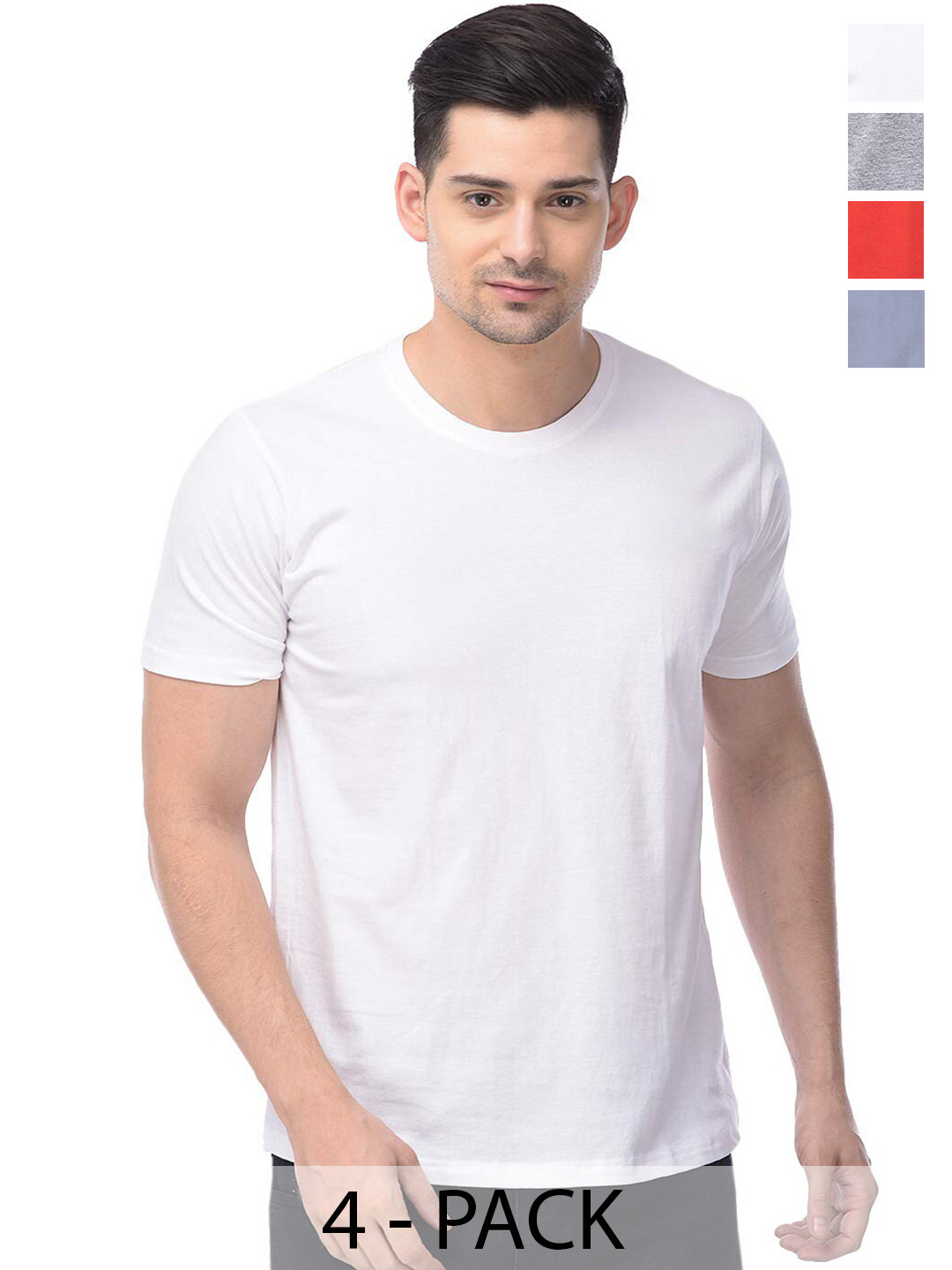

COLOR CAPITAL Pack Of 4 Short Sleeves Cotton T-shirts, White