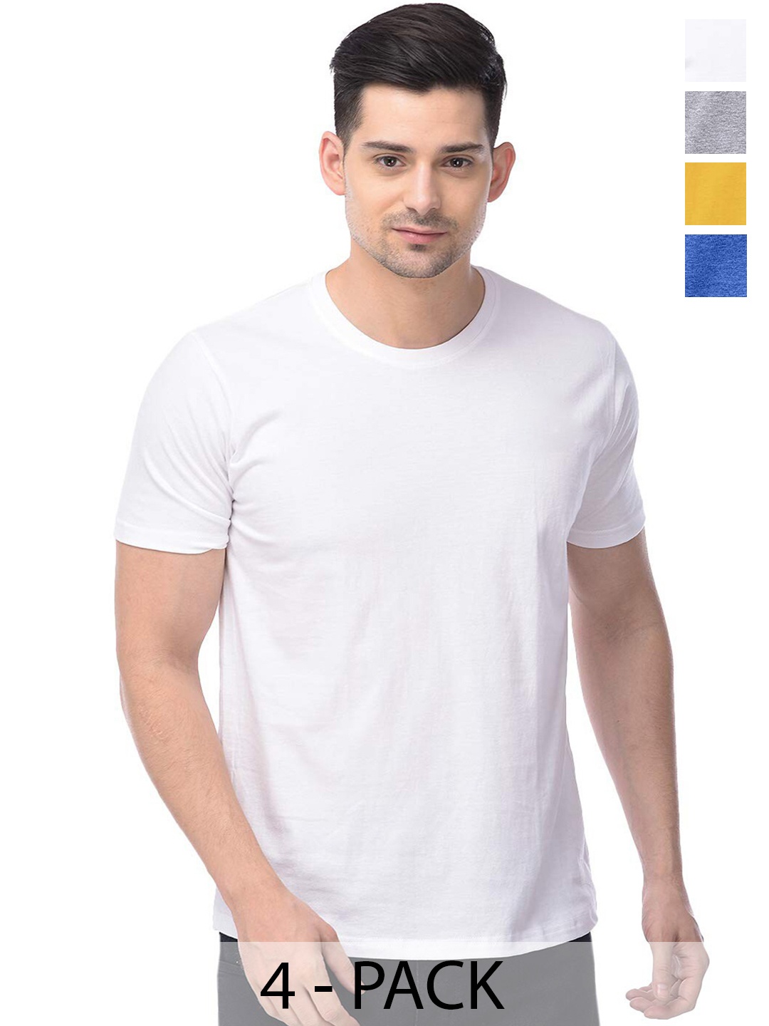 

COLOR CAPITAL Unisex Pack Of 4 Round Neck Casual Cotton T-shirts, White