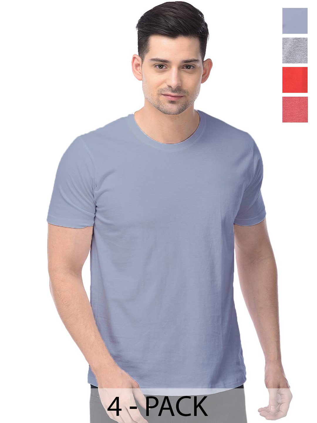 

COLOR CAPITAL Unisex Pack Of 4 Round Neck Cotton T-shirt, Grey