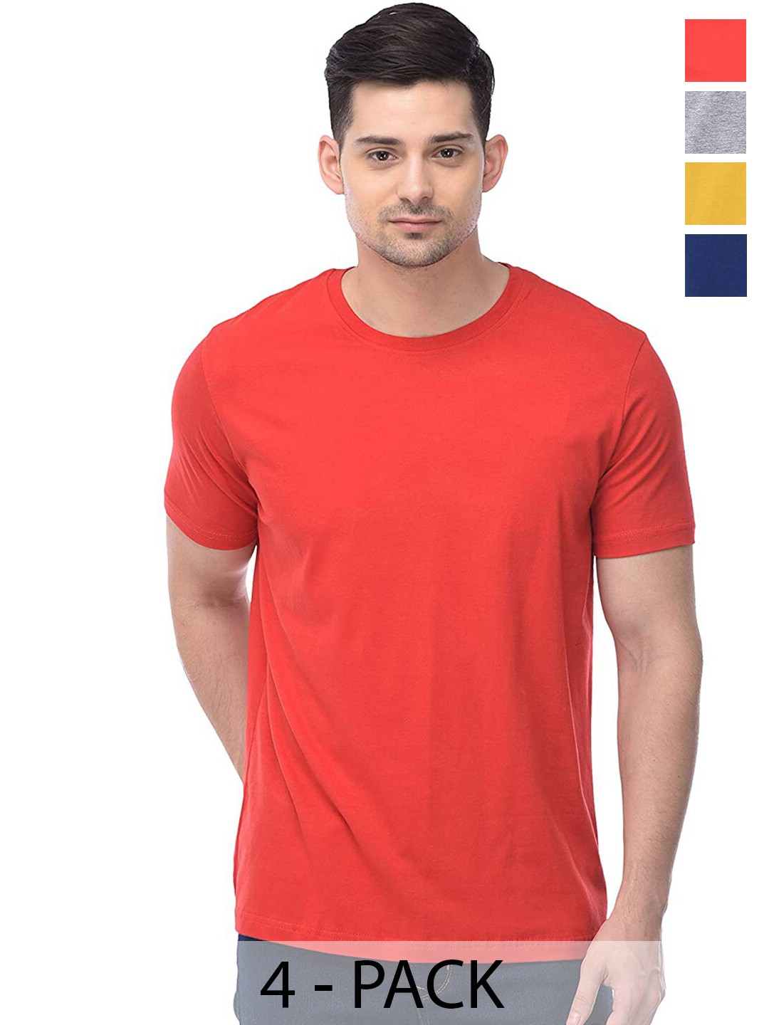 COLOR CAPITAL Unisex Pack Of 4 Round Neck Cotton Casual T-shirt, Orange