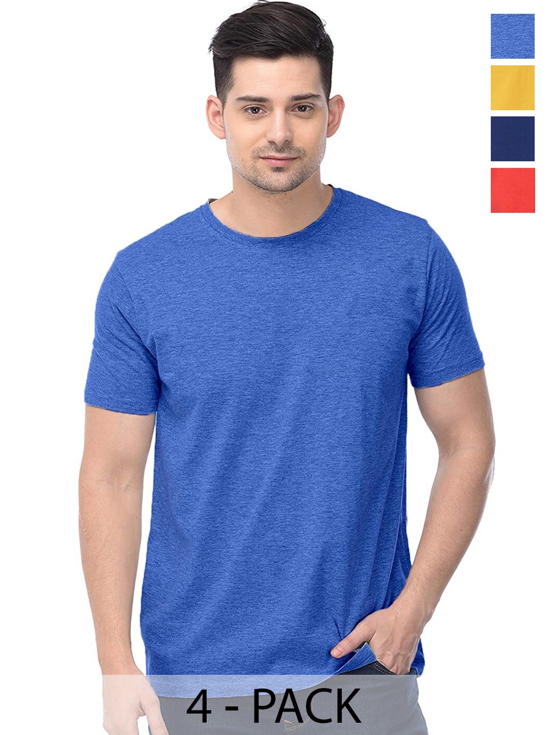 COLOR CAPITAL Pack Of 4 Short Sleeves Cotton T-shirts, Blue