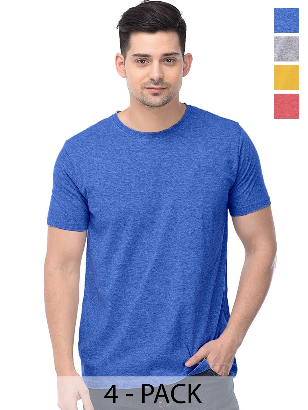

COLOR CAPITAL Unisex Pack Of 4 Round Neck Cotton T-shirt, Blue