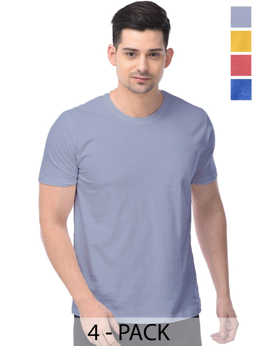 COLOR CAPITAL Pack of 4 Round Neck Cotton T-Shirts, Blue