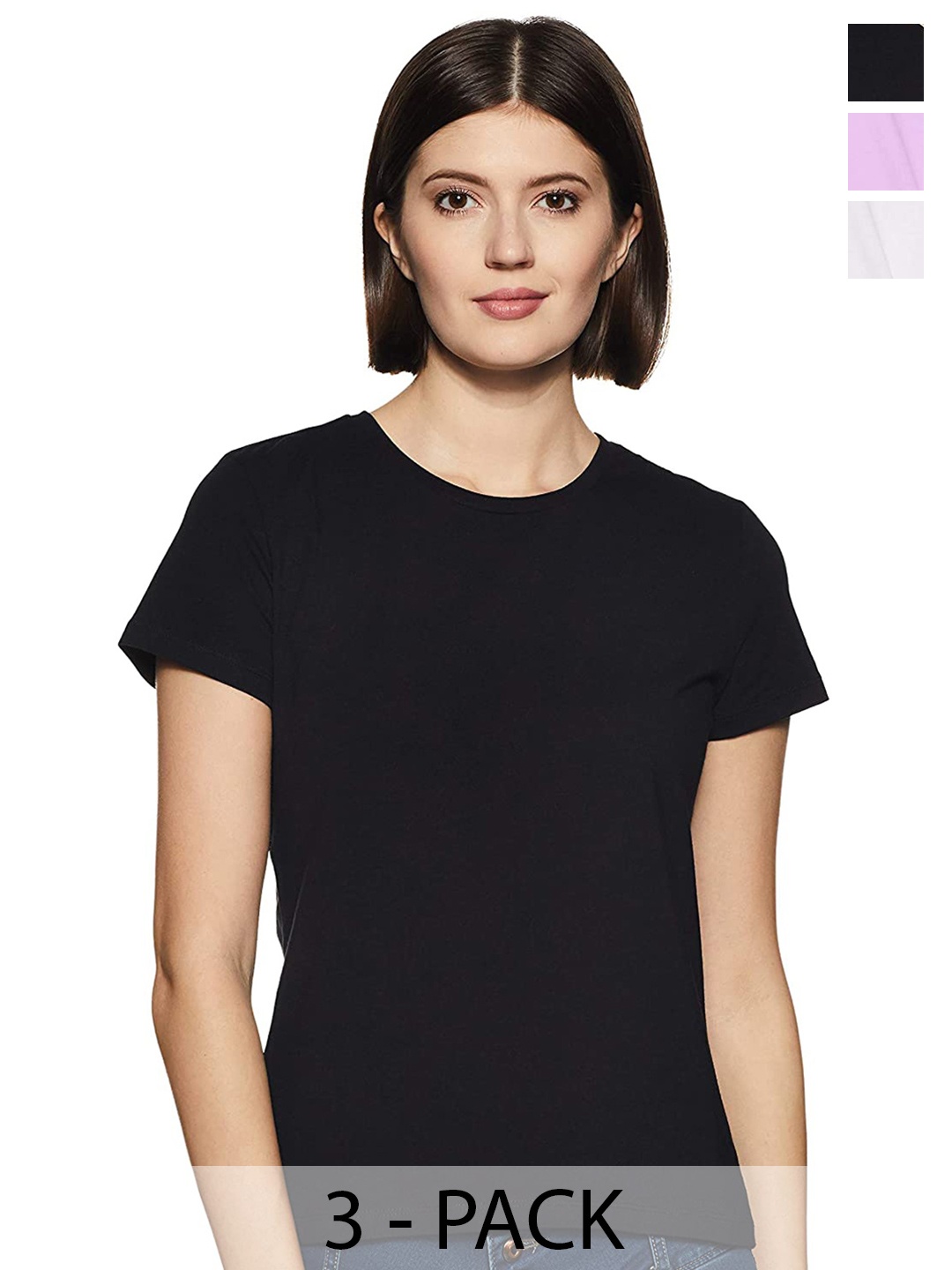 

COLOR CAPITAL Pack of 3 Round Neck Cotton T-shirts, Black