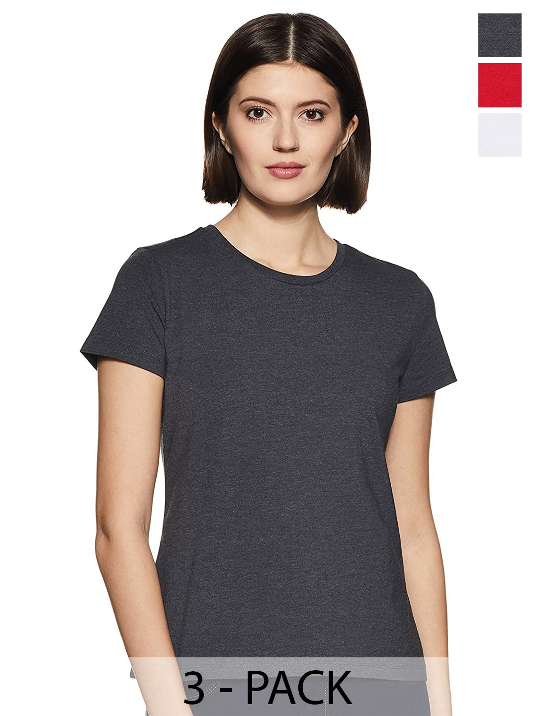 

COLOR CAPITAL Pack of 3 Round Neck Cotton T-shirts, Grey