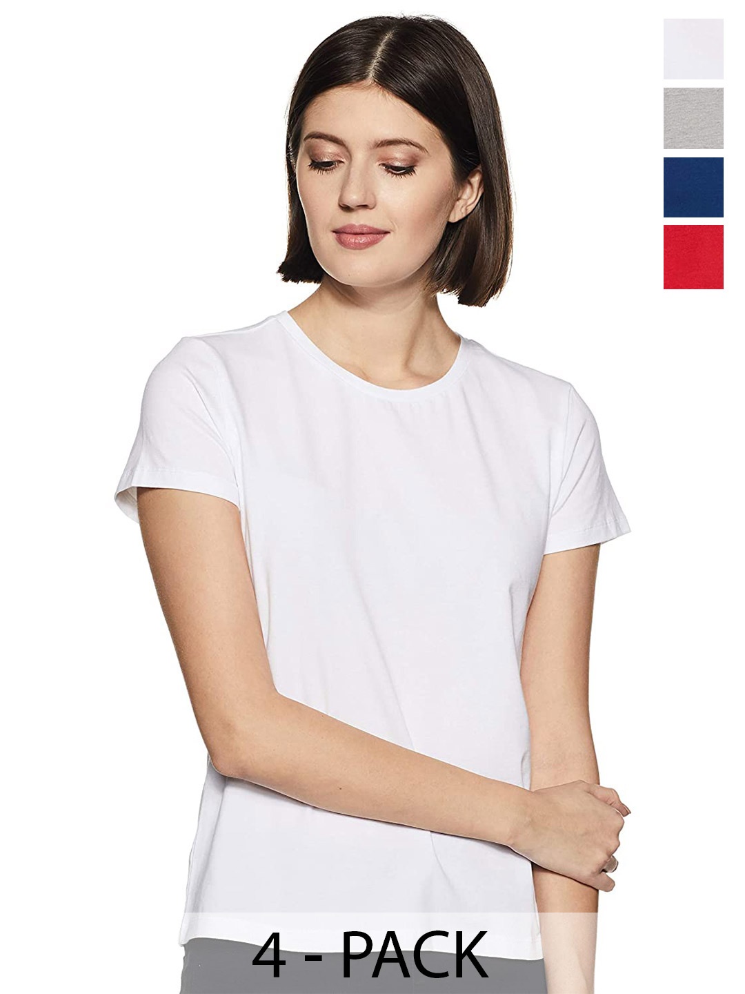 COLOR CAPITAL Pack Of 4 Round Neck Cotton T-shirt, White