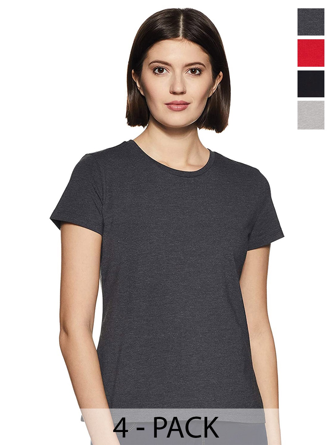 COLOR CAPITAL Pack Of 4 Casual Cotton T-shirt, Charcoal