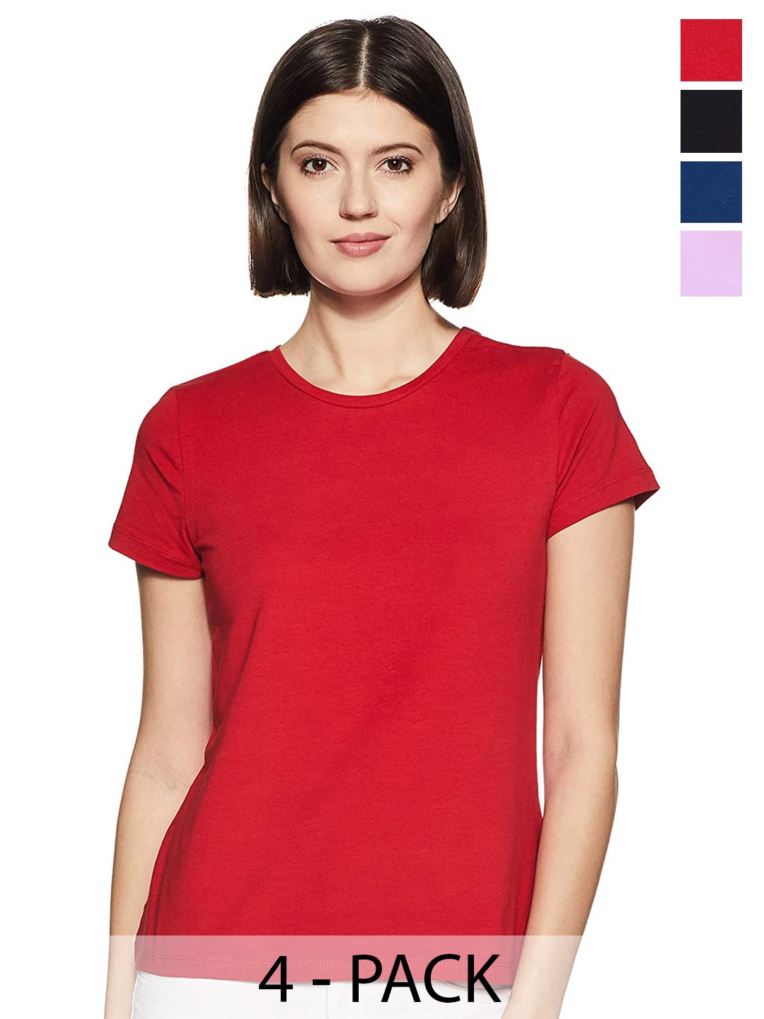 

COLOR CAPITAL Pack of 4 Round Neck Cotton T-shirts, Red