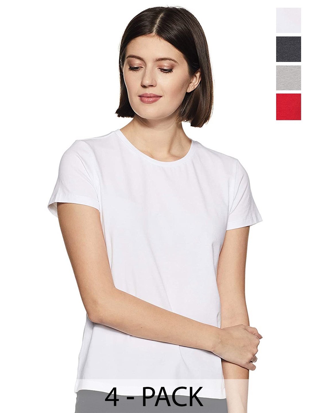 

COLOR CAPITAL Pack Of 4 Round Neck Cotton Tshirts, White